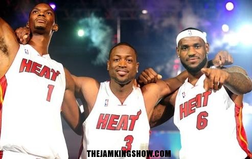 Lebron James & Chris Bosh Don Their New Heat Jerseys With D. Wade